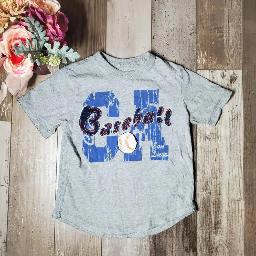 Cherokee Boys Gray Short-Sleeved Baseball Themed T-Shirt Size Small 6/7 EUC